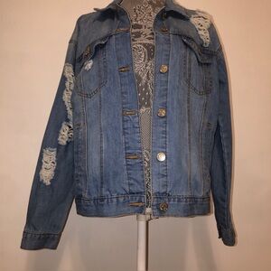 Distressed Light Blue Denim Jacket - Women